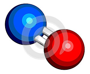 Nitric oxide NO free radical and signaling molecule. 3D rendering. Atoms are represented as spheres with conventional color.