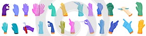 Nitrile gloves hand icons set cartoon . Rubber laboratory worker