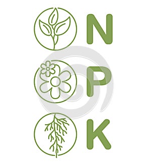 Nitrogen, phosporous, potassium in gardening icons