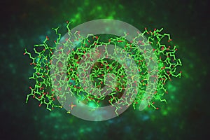 Nitrogen regulatory bacterial protein IIa-nitrogen. Molecular model on dark green background. Rendering based on protein