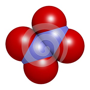 Nitrogen tetroxide dinitrogen tetroxide, N2O4 rocket propellant molecule. 3D rendering. Atoms are represented as spheres with. photo