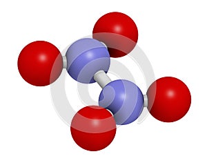 Nitrogen tetroxide dinitrogen tetroxide, N2O4 rocket propellant molecule. 3D rendering. Atoms are represented as spheres with. photo