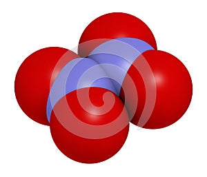 Nitrogen tetroxide dinitrogen tetroxide, N2O4 rocket propellant molecule. 3D rendering. Atoms are represented as spheres with. photo