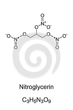 Nitroglycerin molecule skeletal formula photo