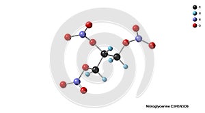 Nitroglycerin or trinitroglycerin or nitro, glyceryl trinitrate GTN or 1,2,3-trinitroxypropane Molecular Structure photo