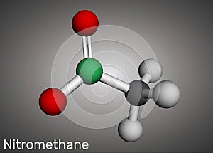 Nitromethane molecule. Molecular model. 3D rendering. Illustration