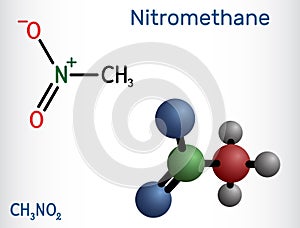 Nitromethane molecule. Structural chemical formula and molecule model