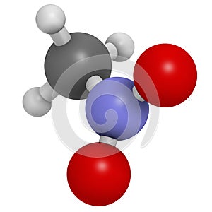 Nitromethane nitro fuel molecule. Used as fuel to power rockets, drag racing cars, etc. Also used as high explosive
