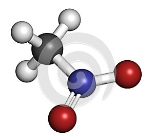 Nitromethane nitro fuel molecule. Used as fuel to power rockets, drag racing cars, etc. Also used as high explosive