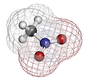 Nitromethane nitro fuel molecule. Used as fuel to power rockets, drag racing cars, etc. Also used as high explosive