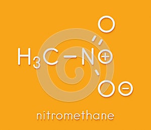 Nitromethane nitro fuel molecule. Used as fuel to power rockets, drag racing cars, etc. Also used as high explosive. Skeletal