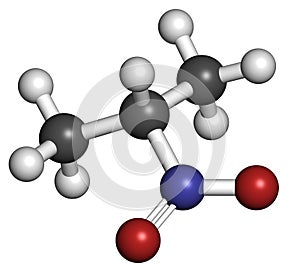 Nitropropane 2-nitropropane, 2-NP chemical solvent molecule. Used as solvent in production of ink, polymers, coatings, adhesives