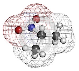 Nitropropane 2-nitropropane, 2-NP chemical solvent molecule. Used as solvent in production of ink, polymers, coatings, adhesives