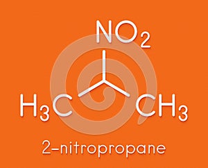 Nitropropane 2-nitropropane, 2-NP chemical solvent molecule. Used as solvent in production of ink, polymers, coatings, adhesives