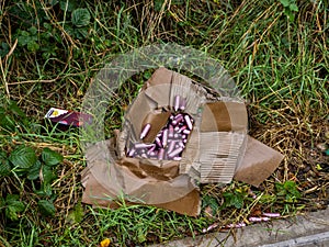 Nitrous Oxide Canisters Fly Tipped by English roadside.