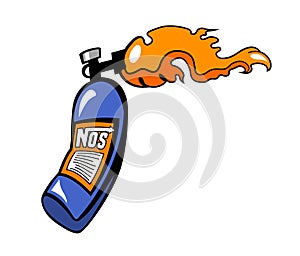 Nitrous Oxide System. NO2 bottle cartoon illustration photo