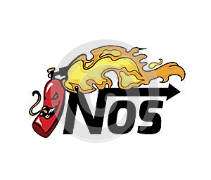 Nitrous Oxide System. NO2 bottle cartoon illustration