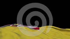 Niue fabric flag waving on the wind loop. Niuean embroidery stiched cloth banner swaying on the breeze. Half-filled black