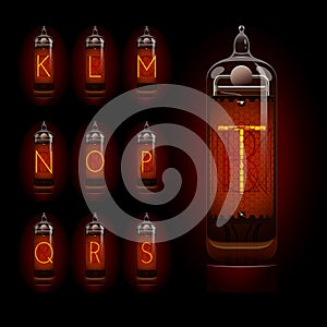 Nixie tube alphabet k to t
