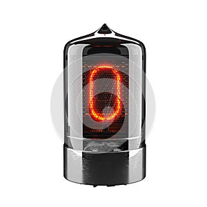 Nixie tube indicator isolated on white. The number zero of retro. 3d rendering.