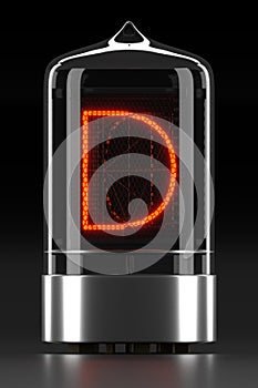 Nixie tube indicator, lamp gas-discharge indicator on dark background. Letter `d` of retro. 3d rendering