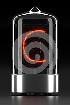 Nixie tube indicator, lamp gas-discharge indicator on dark background. Letter `c` of retro. 3d rendering