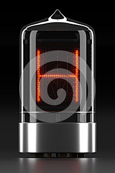 Nixie tube indicator, lamp gas-discharge indicator on dark background. Letter `h` of retro. 3d rendering