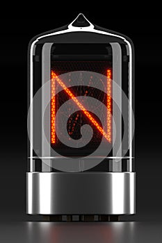 Nixie tube indicator, lamp gas-discharge indicator on dark background. Letter `n` of retro. 3d rendering