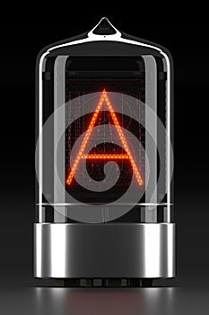 Nixie tube indicator, lamp gas-discharge indicator on dark background. Letter `a` of retro. 3d rendering