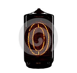 Nixie tube indicator. The number zero of retro. 3d render.