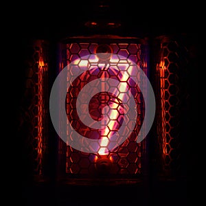 Nixie tube indicator of the numbers retro style. Digit 7