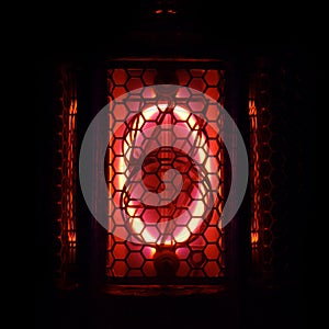 Nixie tube indicator of the numbers retro style. Digit 0