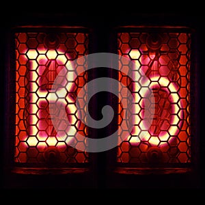 Nixie tube indicator set of letters the whole alphabet. The letter B .