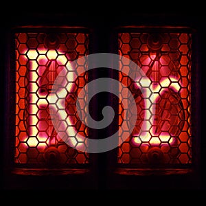 Nixie tube indicator set of letters the whole alphabet. The letter R