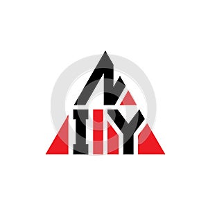 NIY triangle letter logo design with triangle shape. NIY triangle logo design monogram. NIY triangle vector logo template with red