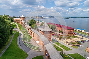 Nizhny Novgorod Kremlin on the mountain. An ancient Russian fortress at the confluence of the great Oka and Volga rivers