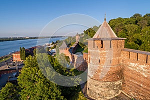 Nizhny Novgorod Kremlin on the mountain. An ancient Russian fortress at the confluence of the great Oka and Volga rivers