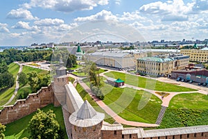 Nizhny Novgorod Kremlin summer views on a Sunny day. Shooting from a drone