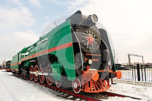 Nizhny Novgorod, Russia. March 10, 2019. Museum of old steam locomotives in the open air. The old railway