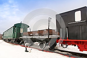 Nizhny Novgorod, Russia. March 10, 2019. Museum of old steam locomotives in the open air. The old railway