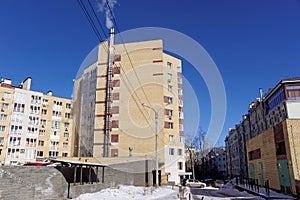 Nizhny Novgorod, Russia. - March 18.2016.Modern multi-story brick apartment house with its own boiler. I