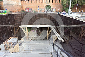 Nizhny Novgorod, Russia. - September 12.2017. Repair of the underground passage under the Minin Square. The transition is used as