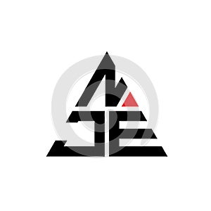 NJE triangle letter logo design with triangle shape. NJE triangle logo design monogram. NJE triangle vector logo template with red