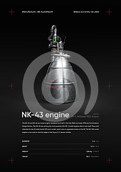 NK-43 Rocket engine 3D illustration poster