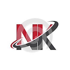 NK initial logo company name colored red and black swoosh design, isolated on white background. vector logo for business and