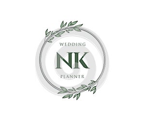 NK Initials letter Wedding monogram logos collection, hand drawn modern minimalistic and floral templates for Invitation cards,