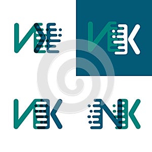 NK letters logo with accent speed in green and dark purple