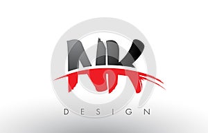 NK N K Brush Logo Letters with Red and Black Swoosh Brush Front
