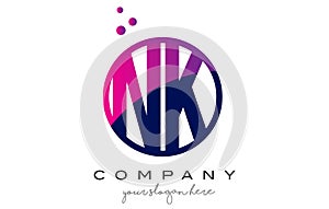 NK N K Circle Letter Logo Design with Purple Dots Bubbles