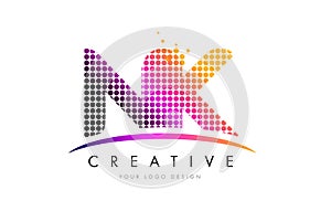 NK N K Letter Logo Design with Magenta Dots and Swoosh